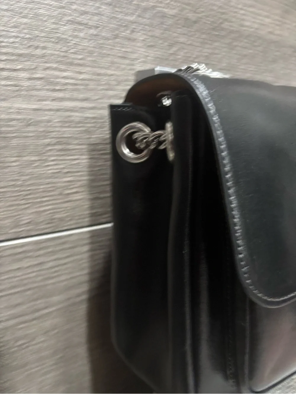 NWT Coach Black Leather Crossbody with Silver Chain Strap